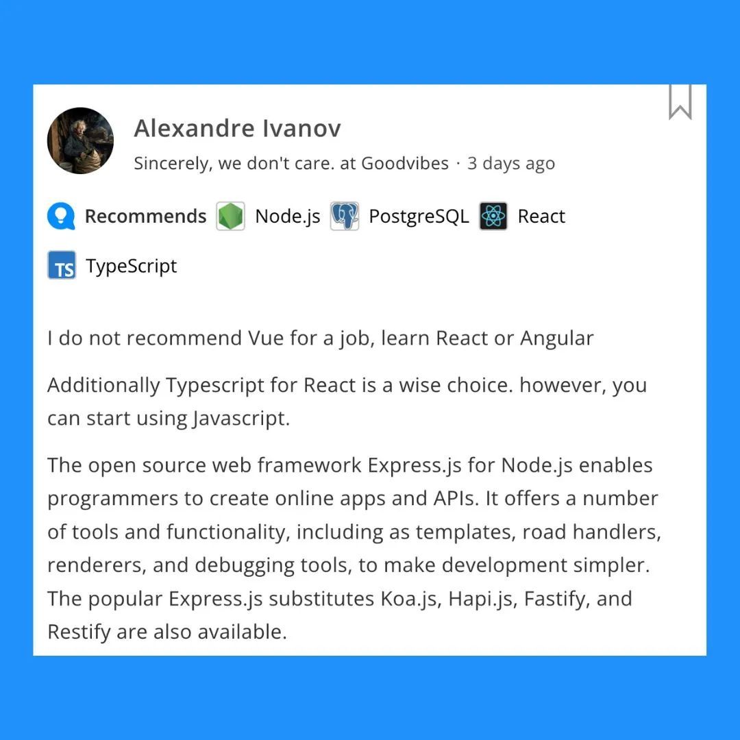 stackshareio's tweet image. #StackShare: @nodejs / @reactjs

Advice from Alexandre 

🔗 buff.ly/3DXeYjY