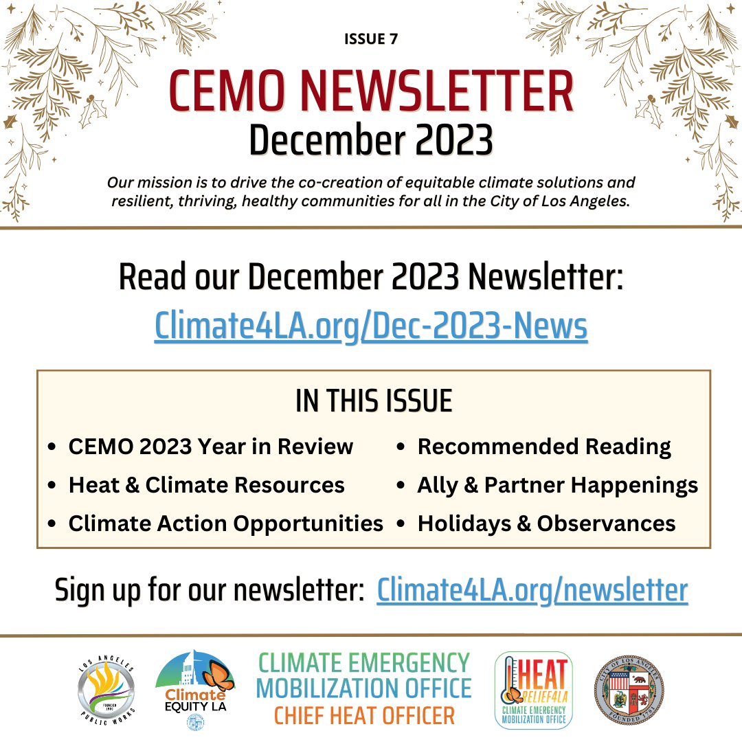Thank you to all who contributed to many firsts and accomplishments in 2023! 🎉 Read about our 2023 milestones in the latest CEMO Newsletter: climate4la.org/Dec-2023-News 🌟🦋

#ClimateEquityLA #HeatRelief4LA #climate #LosAngeles