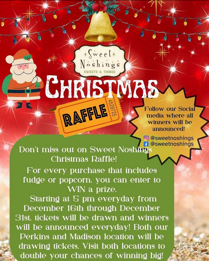 Buy a piece of fudge or a bag of popcorn to enter the Christmas raffle at @sweet_noshings! 🍬