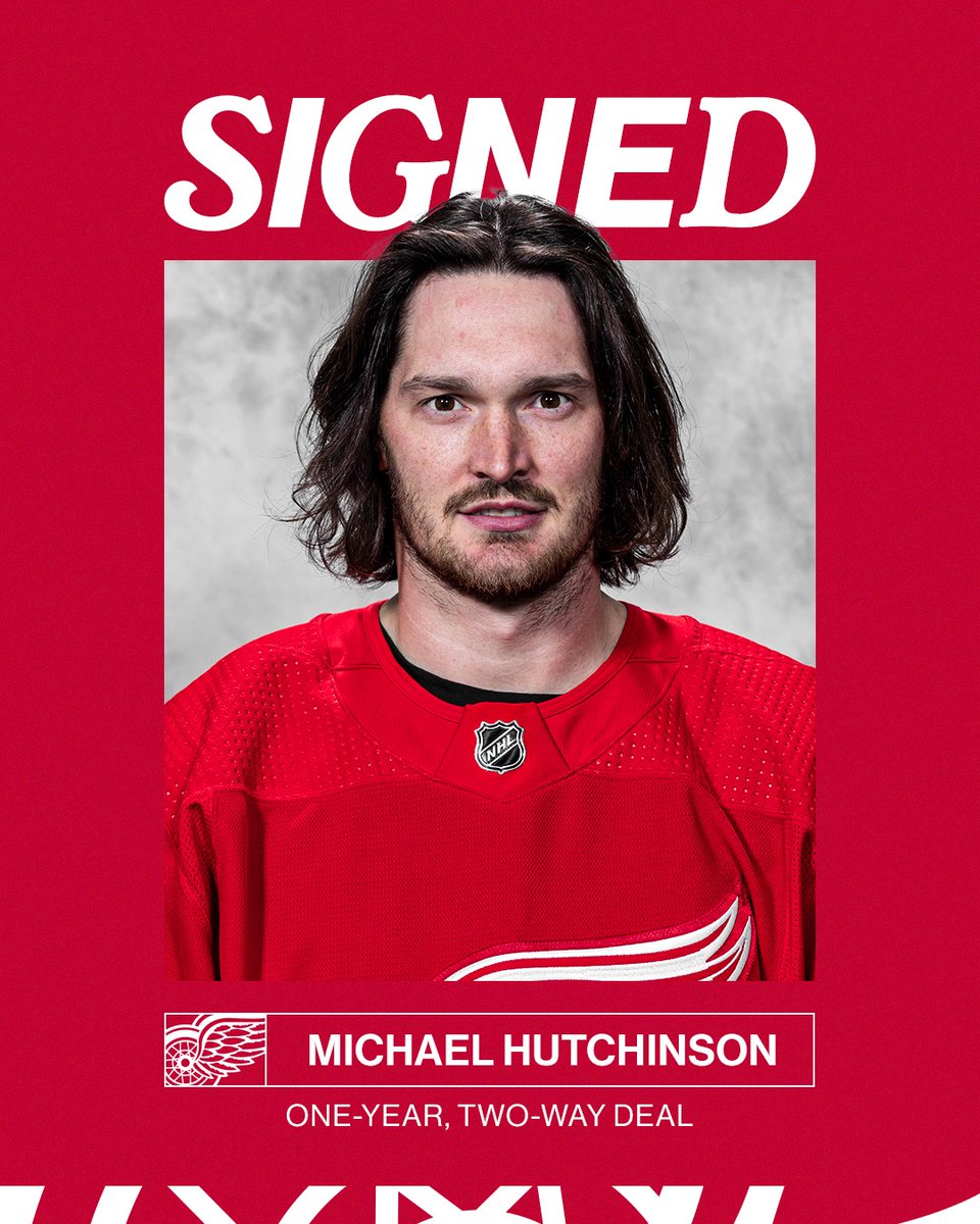 UPDATE: The #RedWings today signed goaltender Michael Hutchinson to a one-year, two-way contract for the remainder of the 2023-24 season. 📰 » bit.ly/hutchinson_1219