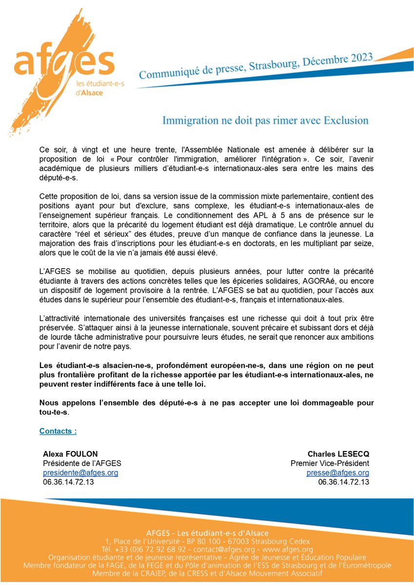 #PJLImmigration | Nous ne pouvons rester silencieux fasse à la #LoiImmigration :

📢 #Immigration ne doit pas rimer avec #Exclusion !

Nous appelons l’ensemble des députéEs à ne pas accepter une loi dommageable pour touTEs.