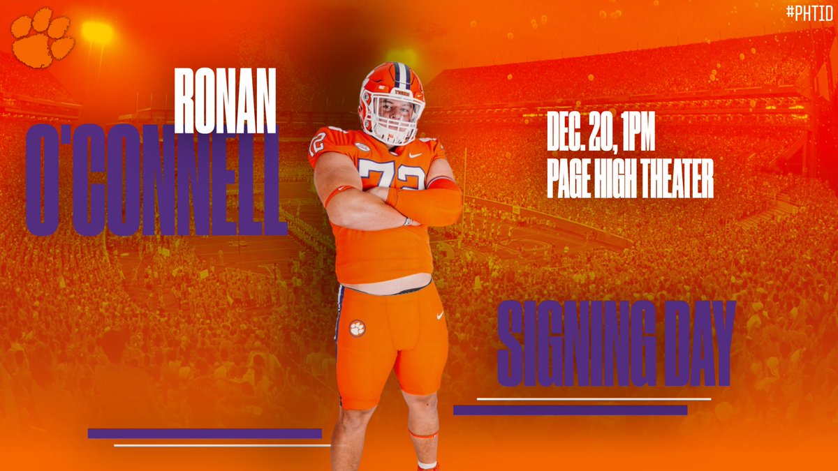 Signing my NLI to Clemson Tomorrow at 1PM in the Page High Theater!