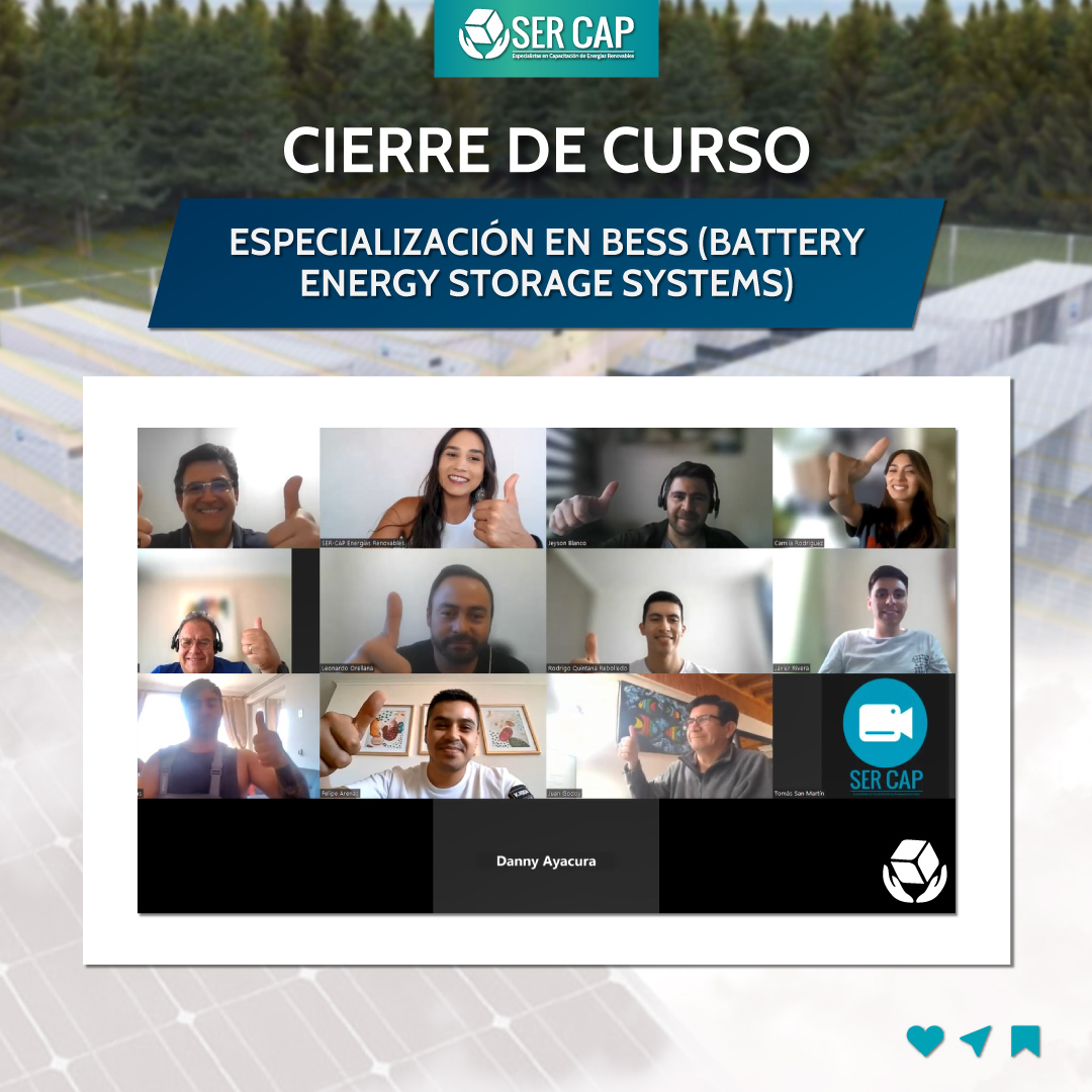 SER-CAP Energías Renovables (@sercapernc) on Twitter photo Casi 30 profesionales salen hoy #capacitados en "Especialización en Sistemas BESS (#Battery #Energy #storage Systems)"
¡Felicidades!
¿Te interesa? Contáctanos al +56 9 3569 8504, +5694033657 o +56 9 4251 8109 o al correo electrónico contacto@ser.cap.cl Casi 30 profesionales salen hoy #capacitados en "Especialización en Sistemas BESS (#Battery #Energy #storage Systems)"
¡Felicidades!
¿Te interesa? Contáctanos al +56 9 3569 8504, +5694033657 o +56 9 4251 8109 o al correo electrónico contacto@ser.cap.cl