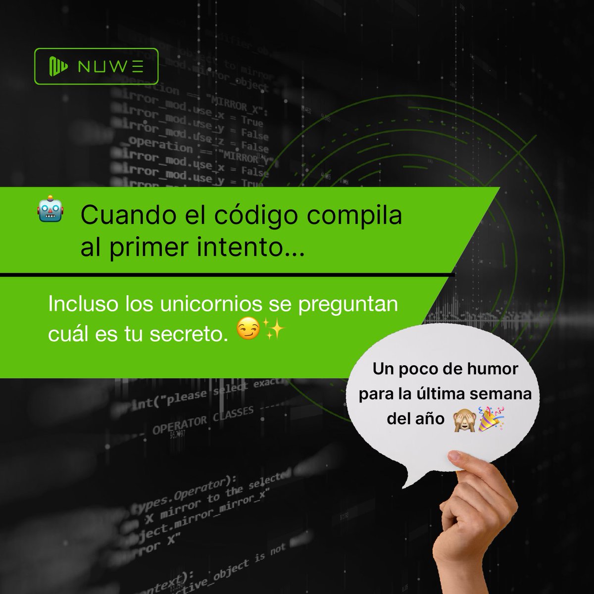 NuweIo's tweet image. ¡Carrusel Tech de la Risas Code! 😂
Hemos buscado los mejores memes del año y sabemos que aún nos faltan muuchos ¿Te identificas? Comenta tu meme favorito
👉 ¡No olvides darle like para saber que necesitas más dosis de humor tech en tu vida! 🤖
#TechLaughs #CodeHumor