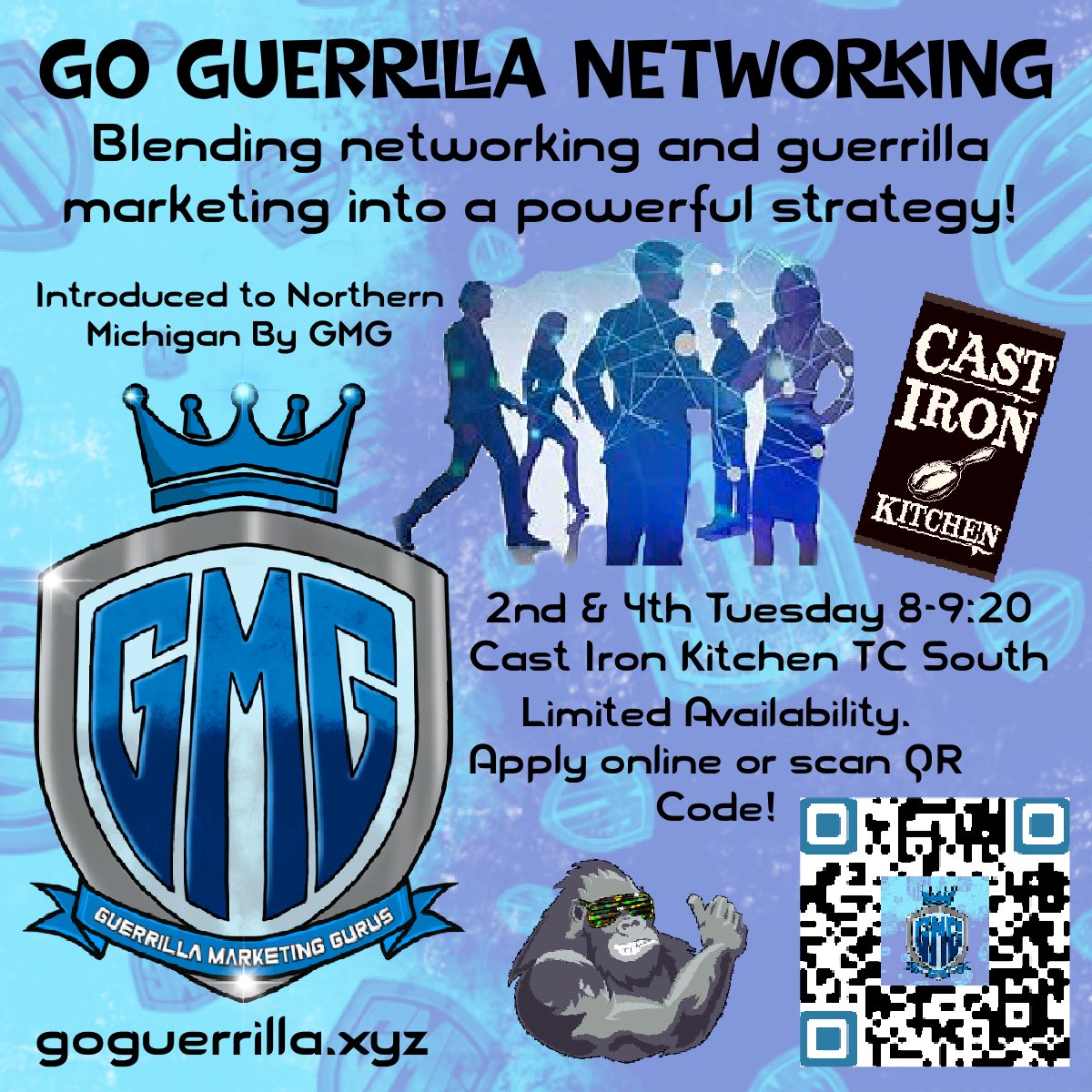 Kick start your business or nonprofits growth into 2024 and beyond! GMG is combining the power of business networking with the innovative approach of guerrilla marketing to bring Go Guerrilla Networking. Join our first breakfast!
#traversecity #networking #guerrillamarketing