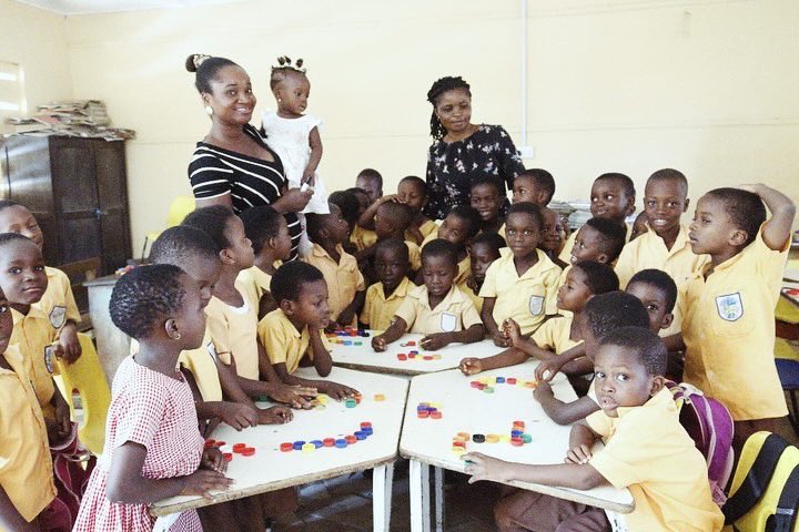 A group of kindergarten children in last year’s renovated sch block engaged in a counting activity with colorful plastic bottle tops, guided by their teachers in a bright & lively classroom as they end the last week of the year 2023. Thank you for your support and contribution!