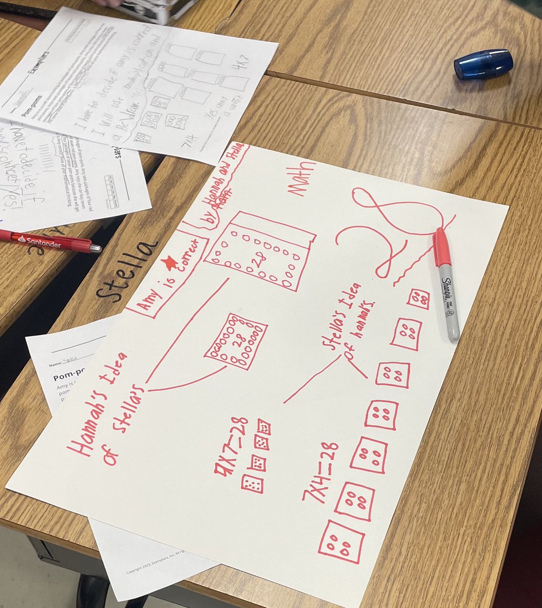 Mathematicians in @MrLongGVES’s class practiced communicating their thinking to partners. We tried a strategy from @FlannysFriends - students listened carefully and added their partner’s thinking to their poster. 🗣️👂 @ExemplarsK12