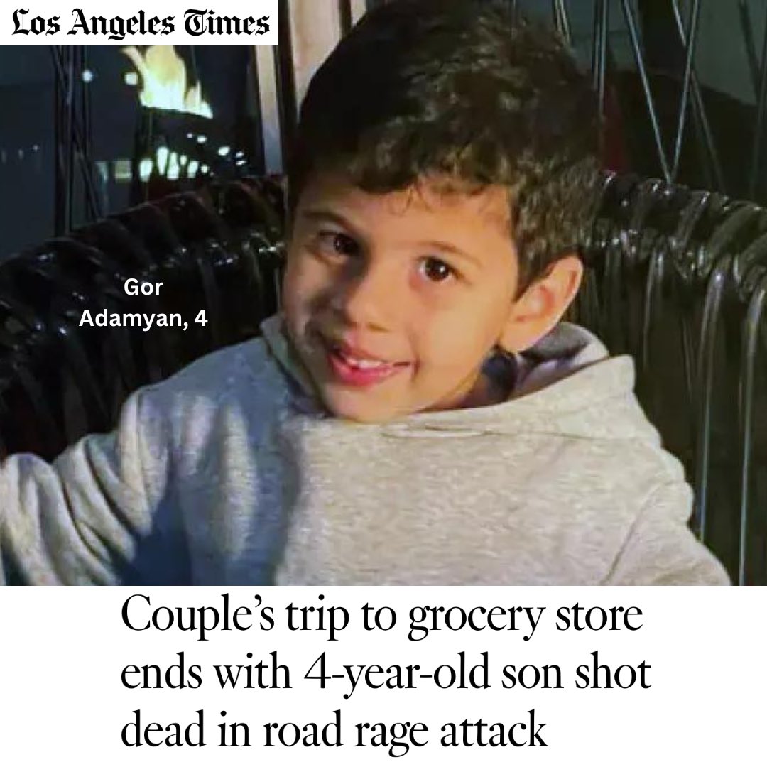 Four-year-old Gor Adamyan was shot and killed during a road rage incident in the back of his parents’ car. The individual shot eight times into the Adamyans’ car Three of those shots hit Gor sitting in the backseat. gofund.me/551f5c49 #EndGunViolence