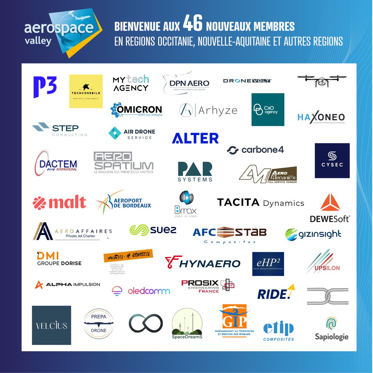 [ #WELCOME ] Comment mieux terminer cette année 2023 qu'en vous présentant les nouveaux membres ! <a href="/AerospaceValley/">Aerospace Valley - Inactif</a> est ravi d'accueillir 46 nouveaux membres en Occitanie, Nouvelle-Aquitaine et autres régions.

Les découvrir ➡ bityl.co/N5gP

#Team #Aerospace #Innovation