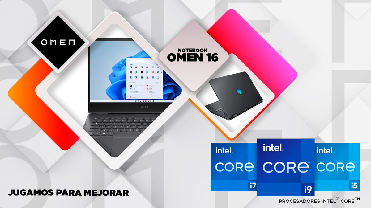 ¡Juega donde quieras con tu #OMEN16! Un diseño estilizado, liviano  y toda la potencia que necesitas  gracias a los procesadores Intel®  Core™. OMEN, jugamos para  mejorar🎮💥
