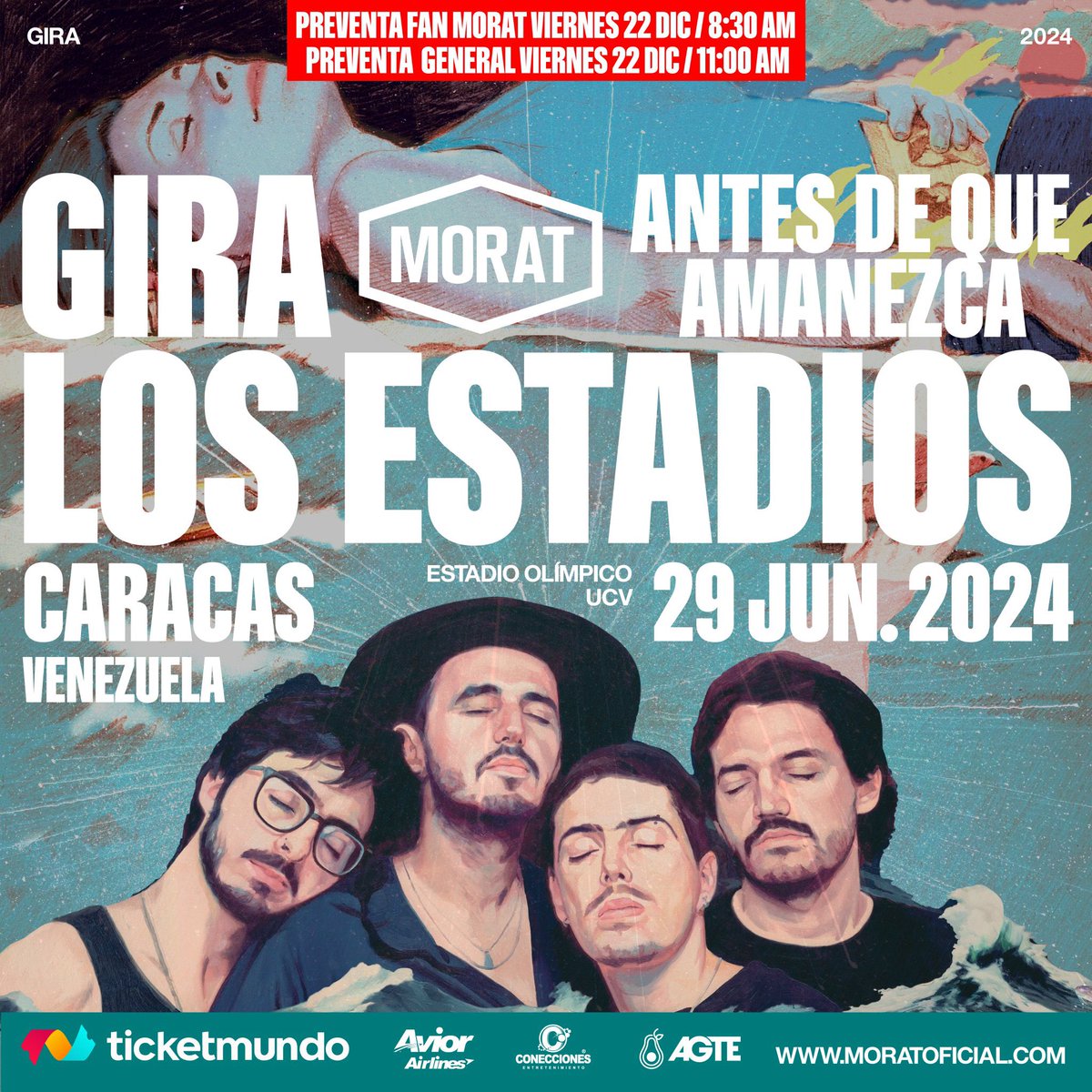 🚨 ATENCIÓN 🚨 

Otros que se suman a la extensa lista de artistas internacionales que visitan Venezuela 🇻🇪 en el 2024, son los colombianos de @MoratBanda 🇨🇴

El próximo #29Jun en el estadio olímpico de la UCV en Caracas 🏟️

Produce: @AgteLive 
Preventa: 22Dic en @Ticketmundo_ve