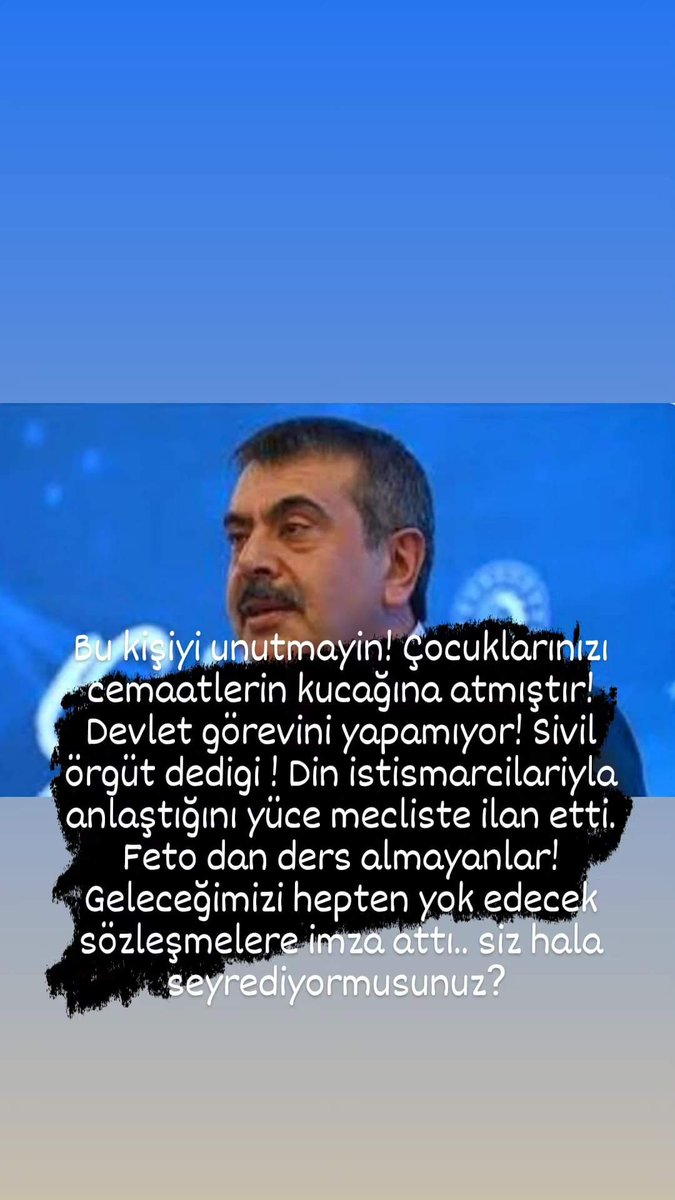 #YusufTekinistifa geleceğimizi ve çocuklarımızı yok edecek imzayı atmış kişisin! Yazıklar olsun .. #feto ders olmadimi? Bu milletin sırtından inin #yeter bıktık