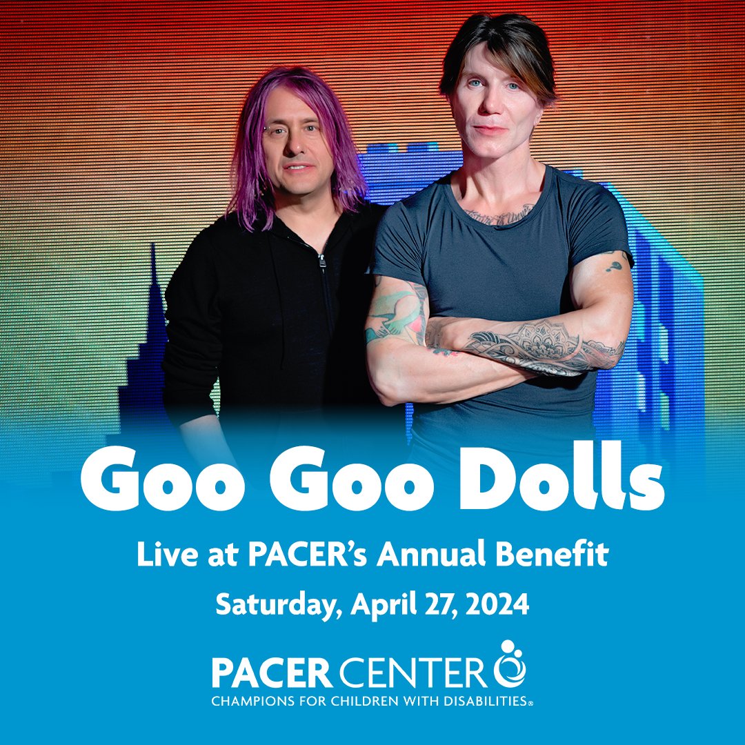 PACER Center is excited to announce that the @googoodolls will headline our 41st Annual Benefit at the Minneapolis Convention Center in April 2024! Tickets go on sale in January 2024. For more information, visit pacer.org/benefit #GooGooDolls #PACERBenefit