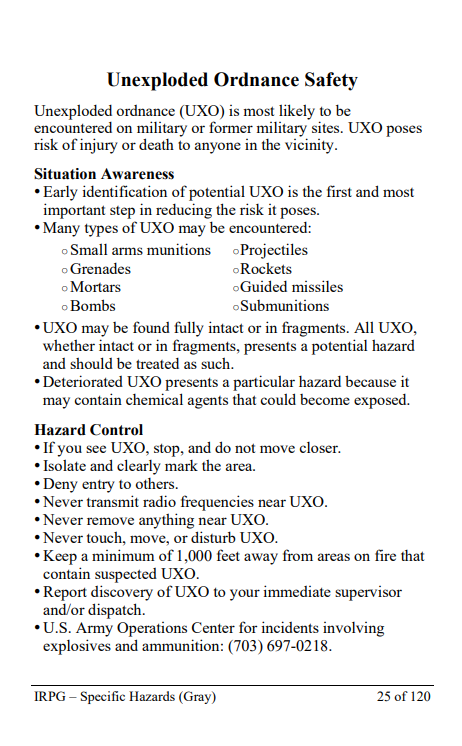 NWCG's tweet photo. Unexploded ordnance (UXO) is most likely to be encountered on military or former military sites. UXO poses risk of injury or death to anyone in the vicinity.
⚠️Isolate and clearly mark the area.
⚠️Never touch UXO.
⚠️Keep 1000 feet away.
https://t.co/boictzwjHf
#6MFS https://t.co/pFcITpAW6D