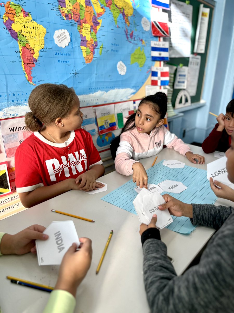 Class 501 @PS66JKO made literary text connections with their PODS by completing a hexagonal thinking activity! Students partook in meaningful conversations and higher order thinking! #makingconnections #collaboration