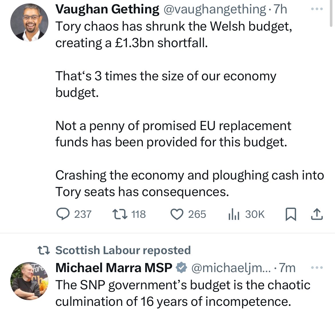StephenFlynnSNP's tweet image. Sometimes this mad app does all the work for you.

Labour in Wales blame the Tory UK Government for Wales’ £1.3billion budget shortfall.

Labour in Scotland ignore role of Tory UK Government for Scotland’s £1.5billion budget shortfall.

🥴