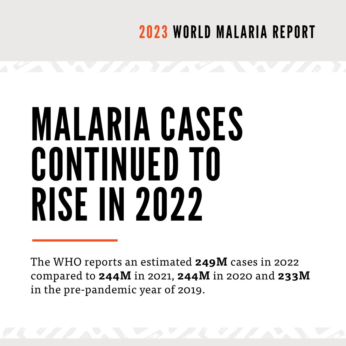 The latest @WHO #WorldMalariaReport estimates 249 million #malaria cases in 2022— 5 million more than the year prior.

It’s clear we need renewed resources and innovative tools to revitalize the fight to #endmalaria. 🦟❌
bit.ly/3T2Nu4S