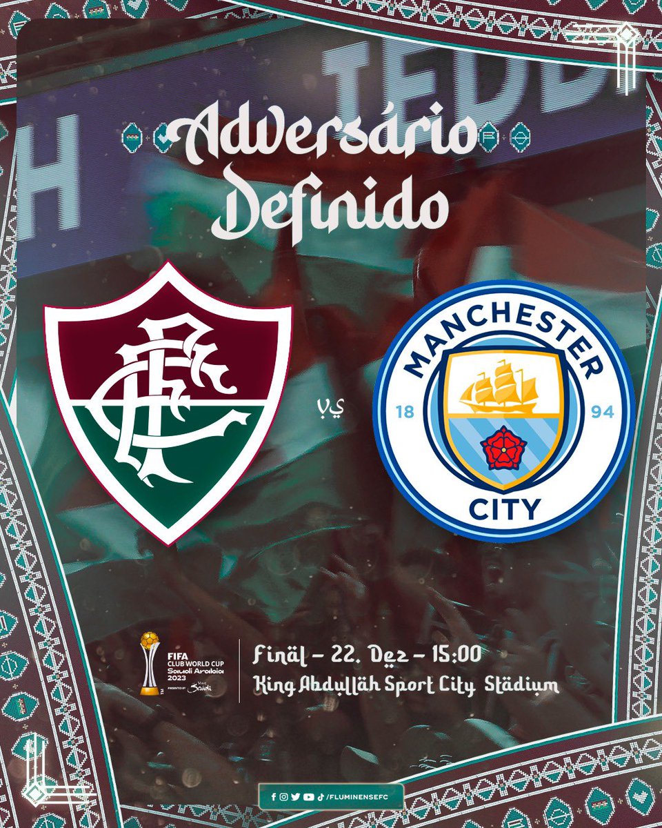Vamos enfrentar o <a href="/ManCity/">Manchester City</a> na FINAL da Copa do Mundo de Clubes da FIFA! Pra cima, Fluzão! 🇭🇺🇭🇺