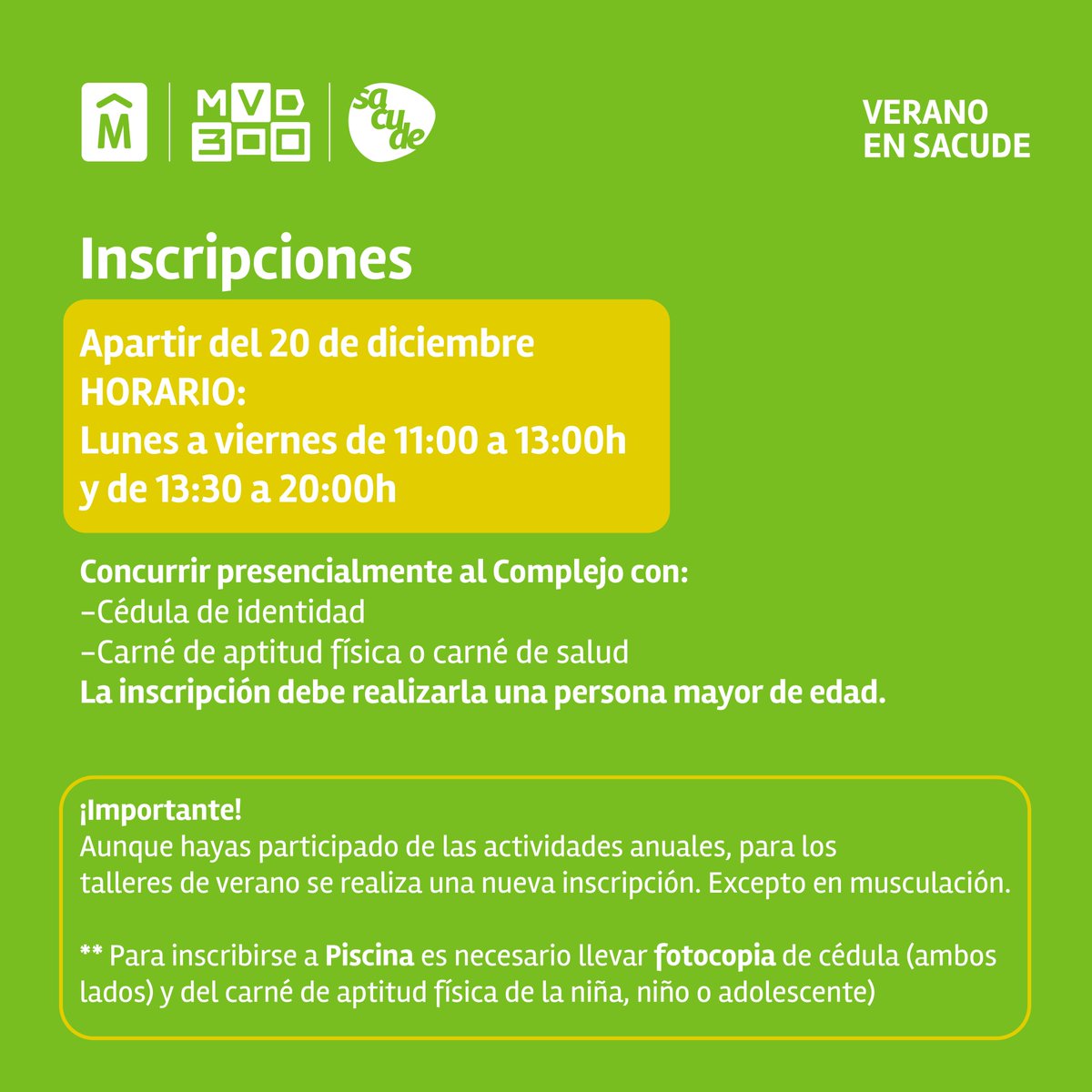 VERANO EN SACUDE ☀️
Compartimos la grilla de las actividades gratuitas de verano y las formas de inscripción.