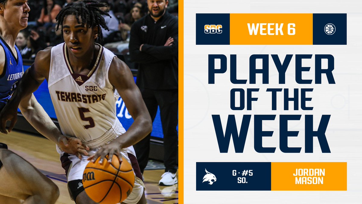 𝗠𝗔𝗦𝗢𝗡'𝗦 𝗠𝗔𝗥𝗞. @TXStateMBB sophomore guard @JAMason32 is the #SunBeltMBB Player of the Week after averaging 19 points, 5.5 assists, 5 rebounds and 3.5 steals per game while leading the Bobcats to a pair of wins. ☀️🏀 📰 » sunbelt.me/47YOagm