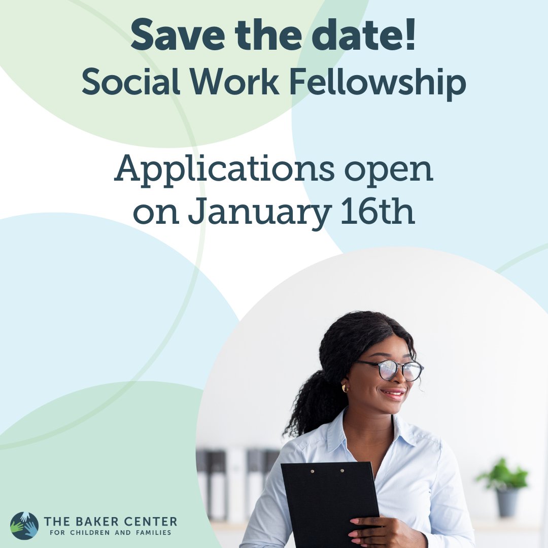 Start the new year off right! Applications for our post-masters social work fellowship open on January 16. This is a perfect opportunity for trainees to gain over 3,500 hours of direct clinical social work experience. Learn more at bakercenter.org/sw-fellowship