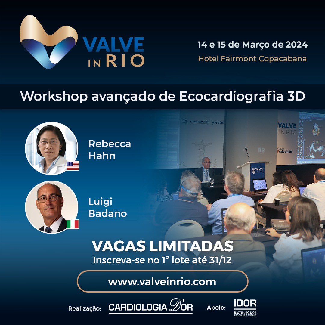 Não percam a oportunidade de desfrutar esse evento com dois ícones da ecocardiografia em ambiente seleto e com muita interação. Últimas vagas!! Data limite early fee 31/12