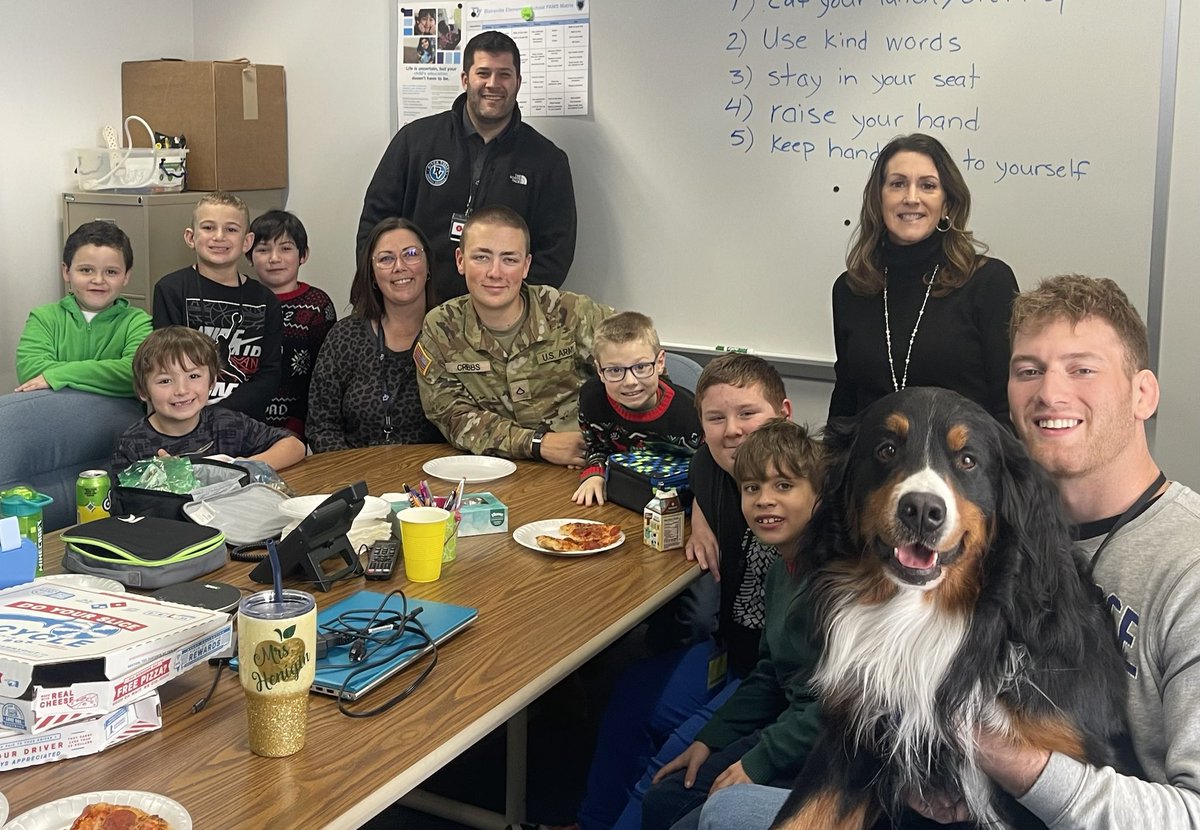 BES students had a chance to earn lunch with soldiers today for PAWSitive behavior! Thanks PFC Alex Cribbs from the Army and Garrett Henigin from the Air Force Academy for being awesome role models for our students!