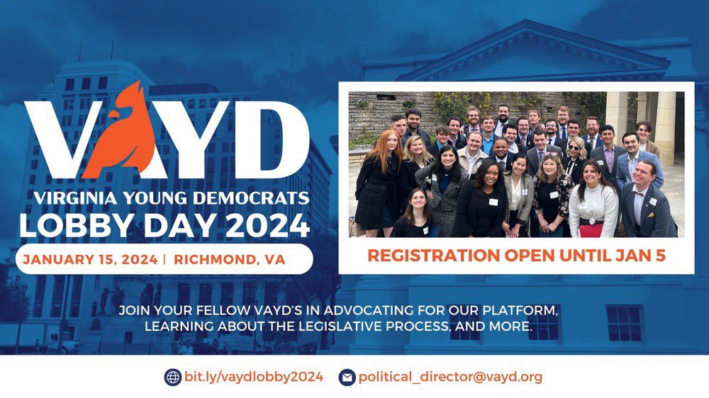 It's that time of year again! We are headed back down to our state capital for our lobby day in Richmond on Martin Luther King Day, January 15, 2023. 

Sign up to come meet with your state legislators at bit.ly/vaydlobby2024