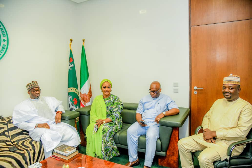 The NPM of the RH-NHGSFP, Mrs Anjor Obande with the Deputy Speaker of the House Representatives, Rt. Hon. Benjamin Kalu at the National Assembly Complex Abuja discussing ways the National Assembly can lend legislative support towards the success of the NHGSFP. @NSIPAgency