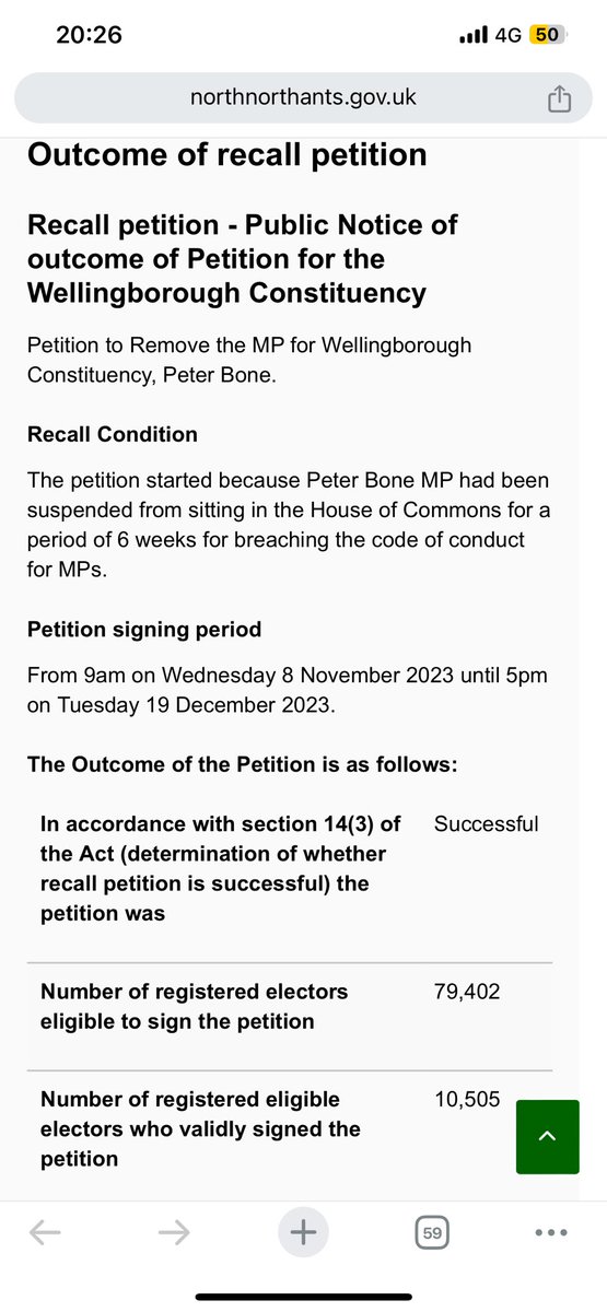 breeallegretti's tweet image. BREAKING: By-election in Wellingborough 🚨

13.2% of voters signed the recall petition - surpassing the 10% threshold needed. 

Peter Bone will cease to be an MP but can stand in the forthcoming by-election. 

The Conservatives held the seat with a 19,000 majority in 2019.