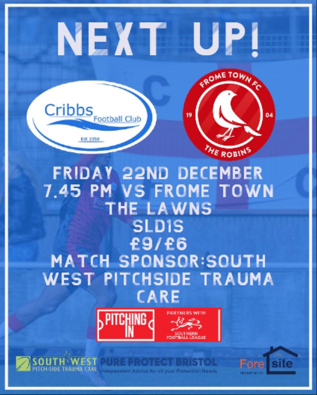 🅵🆁🅸🅳🅰🆈 🅽🅸🅶🅷🆃 🅻🅸🅶🅷🆃🆂

Second placed <a href="/FromeTownFC/">Frome Town FC</a> visit the <a href="/SW_Pitchside/">South West Pitch-Side Trauma Care</a>🏟️

🕰️19:45
💷£9 Adult/£6 Concession
🍻Bar Open
🗞️Printed Programmes

Pay on the gate 💷💳

Pre-purchase a ticket tktp.as/EJFEKY

#bristolfootball