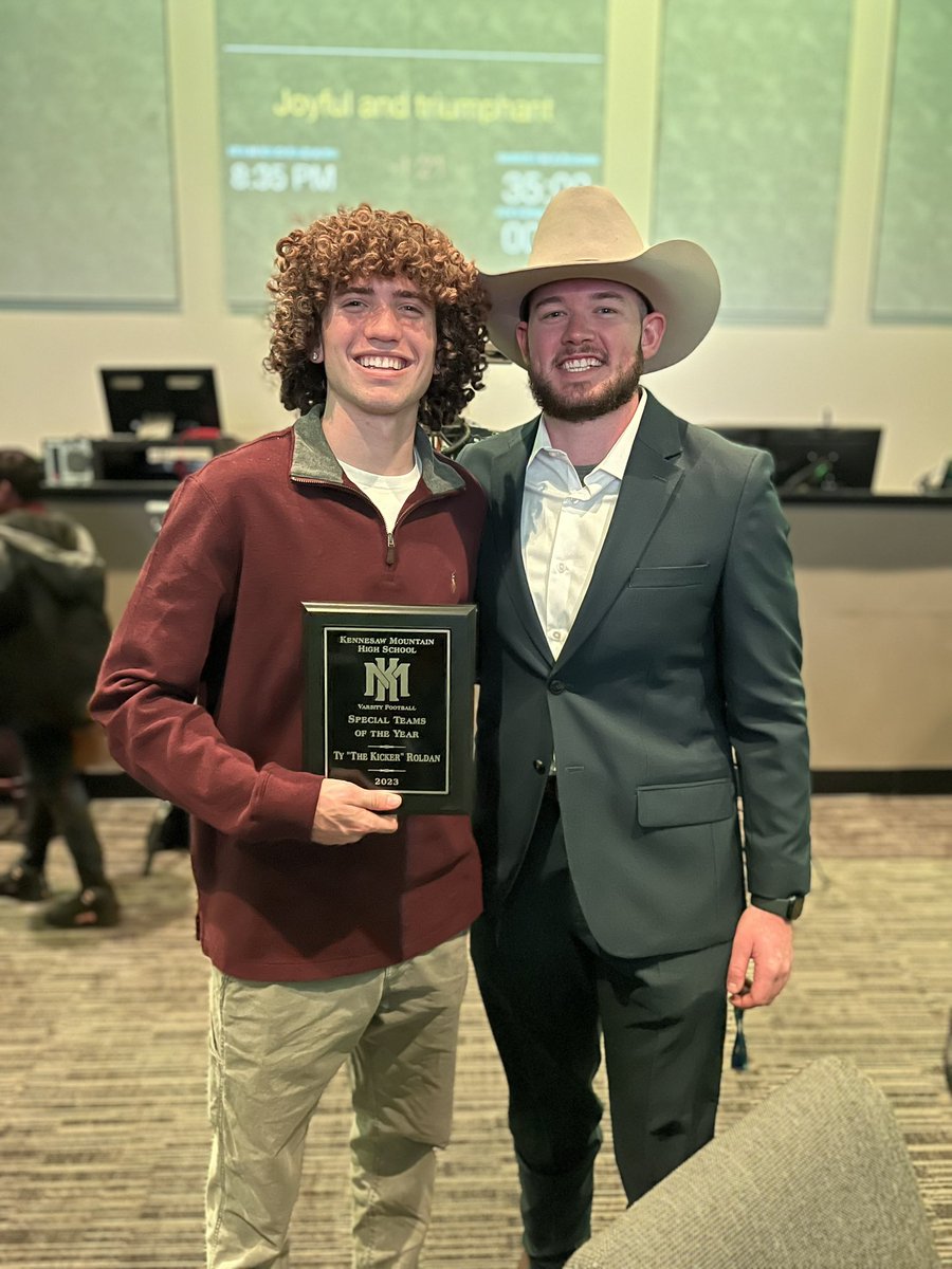 Ty Roldan (@tythekicker_fb) on Twitter photo Thankful to be honored as all-region honorable mention this year!
Also blessed to win special teams player of the year for the second year in a row!
<a href="/KMHS_FootballGa/">𐂃 𝙆𝙈𝙃𝙎 𝙁𝙊𝙊𝙏𝘽𝘼𝙇𝙇 🏔️🔨</a> <a href="/CoachCarmean/">Caleb Carmean</a> <a href="/Russ_Hiett/">Da Buss</a> <a href="/On3Recruits/">On3 Recruits</a> <a href="/RecruitGeorgia/">Recruit Georgia</a> Thankful to be honored as all-region honorable mention this year!
Also blessed to win special teams player of the year for the second year in a row!
<a href="/KMHS_FootballGa/">𐂃 𝙆𝙈𝙃𝙎 𝙁𝙊𝙊𝙏𝘽𝘼𝙇𝙇 🏔️🔨</a> <a href="/CoachCarmean/">Caleb Carmean</a> <a href="/Russ_Hiett/">Da Buss</a> <a href="/On3Recruits/">On3 Recruits</a> <a href="/RecruitGeorgia/">Recruit Georgia</a>