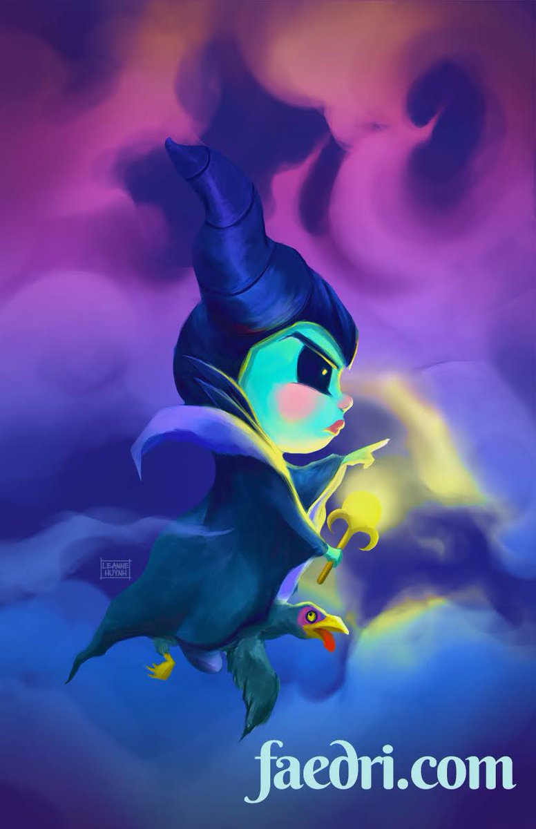 I ended up adding a moody, cloudy dark background to my Maleficent painting to really show her flying through the skies. 🐦‍⬛ #maleficent #sleepingbeauty #disney #animation #fanart #baby #chibi #newpainting #art #raven #artwork