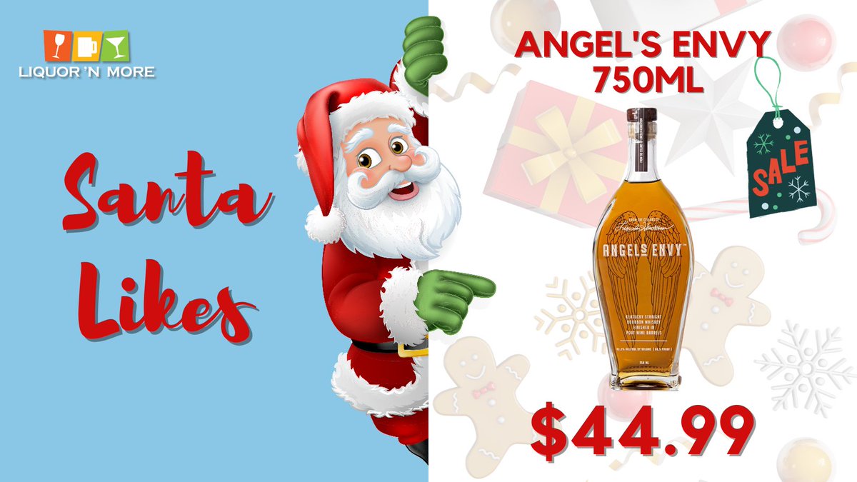 Santa Likes Angel's Envy Bourbon Whiskey 750 mL. Now on Sale at Liquor 'N More for only $44.99!