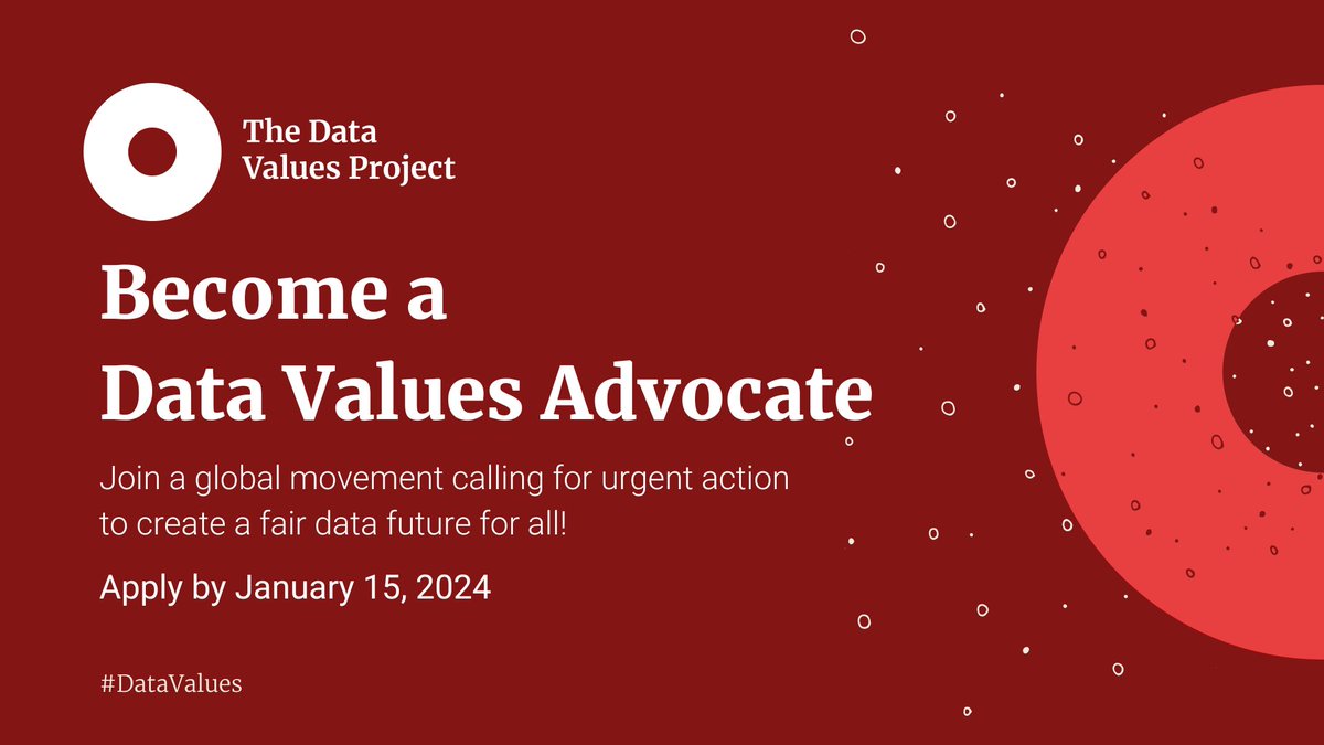 🔔 Data opportunity alert!

🙋 @Data4SDGs opened applications for the next #DataValues Advocates!

If you’re passionate about advocating for data-related issues & community change, this program is for you. @IDA_CRPD_Forum 

Learn more + apply by Jan 15 👉  apply.workable.com/data-values/j/…