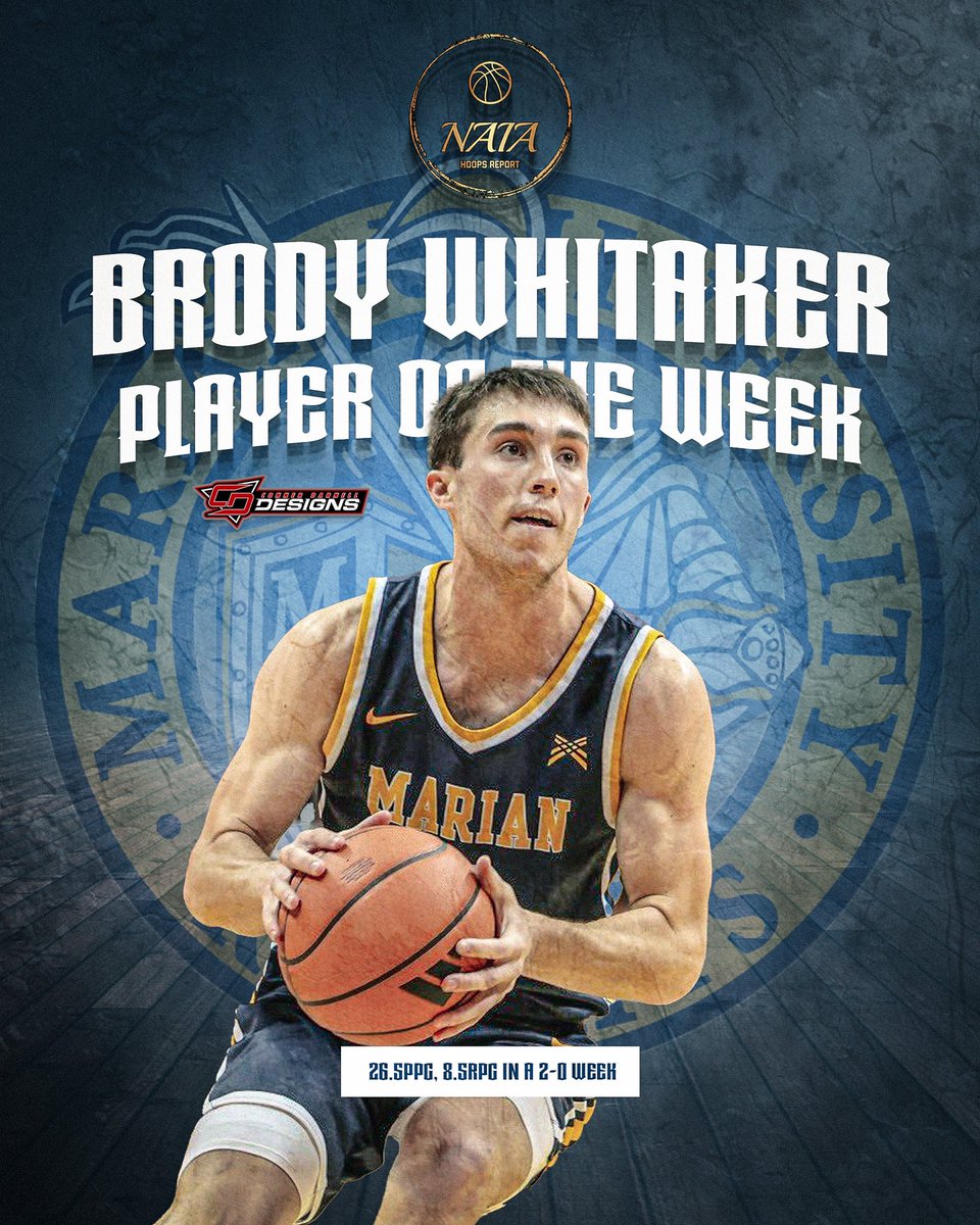 ‼️NAIA Hoops Report Player of the Week‼️ Sponsored by @CD_DZNs Brody Whitaker (@MarianMensBBall) 25.5ppg | 8.5rpg | 53.1% from field Led Knights to 2-0 week. Including 25pt outing against No. 15 Rocky Mountain!