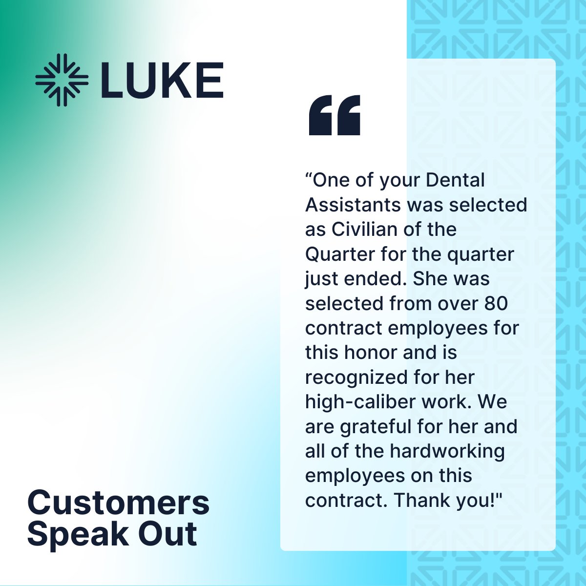 Positive feedback on our Dental Assistant's stellar performance lights up our day. It's the trust and appreciation of our customers that drive us to continually elevate healthcare standards. #CustomerAppreciation #TeamLUKE