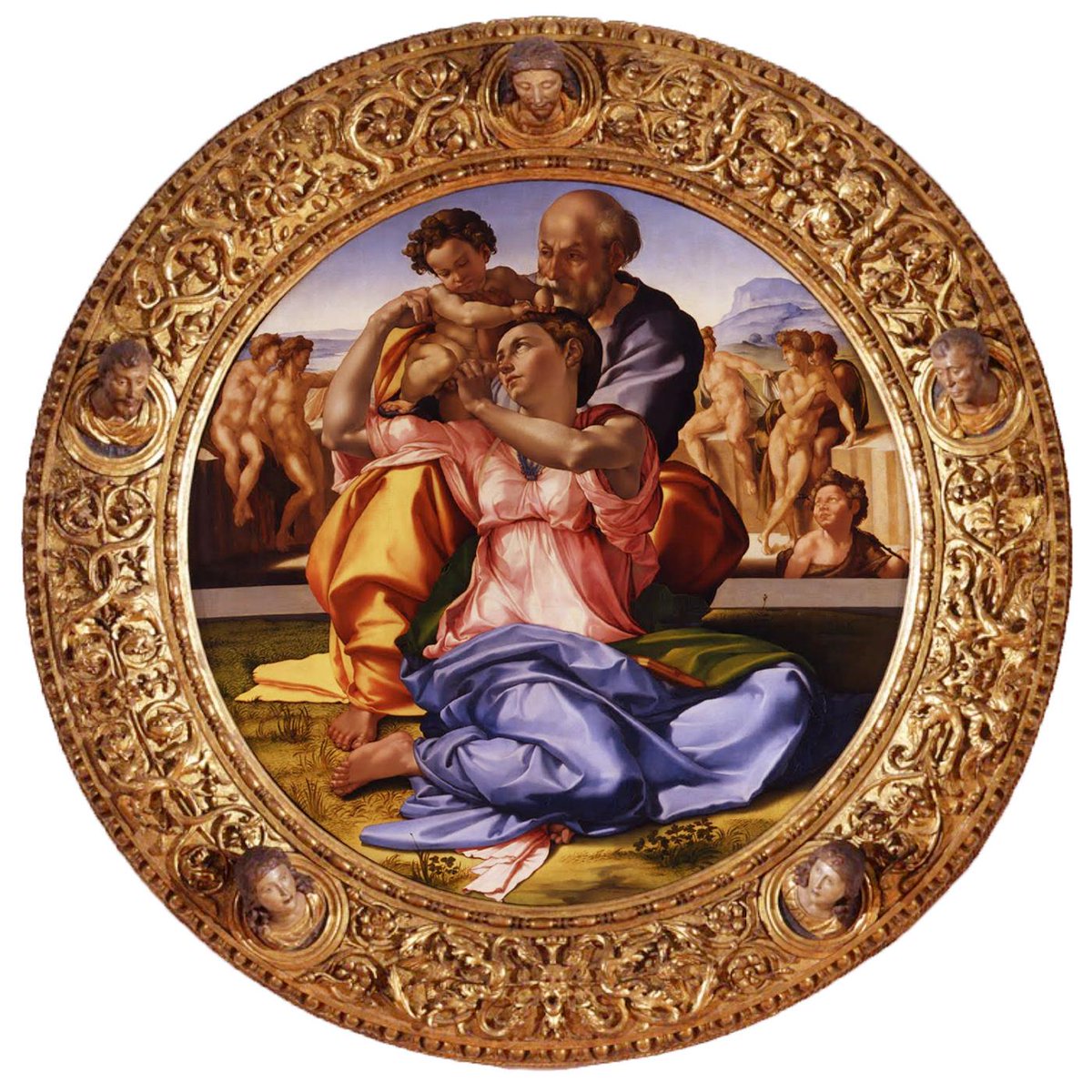 🎨Michelangelo Buonarroti, Sacra famiglia, detta “Tondo Doni”, 1505-1506, tempera grassa su tavola, Galleria degli Uffizi, Firenze.