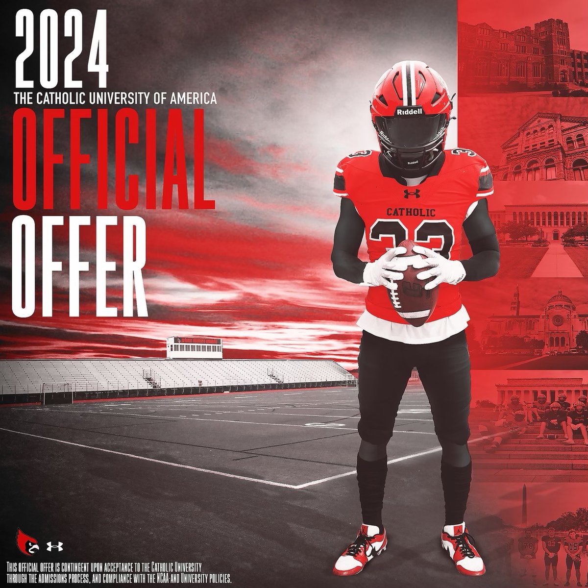 HollaceBranch's tweet image. Blessed to receive my first division 3 offer from Catholic University @Coach_Beech42 @CatholicU_FB @Coach__Mooney