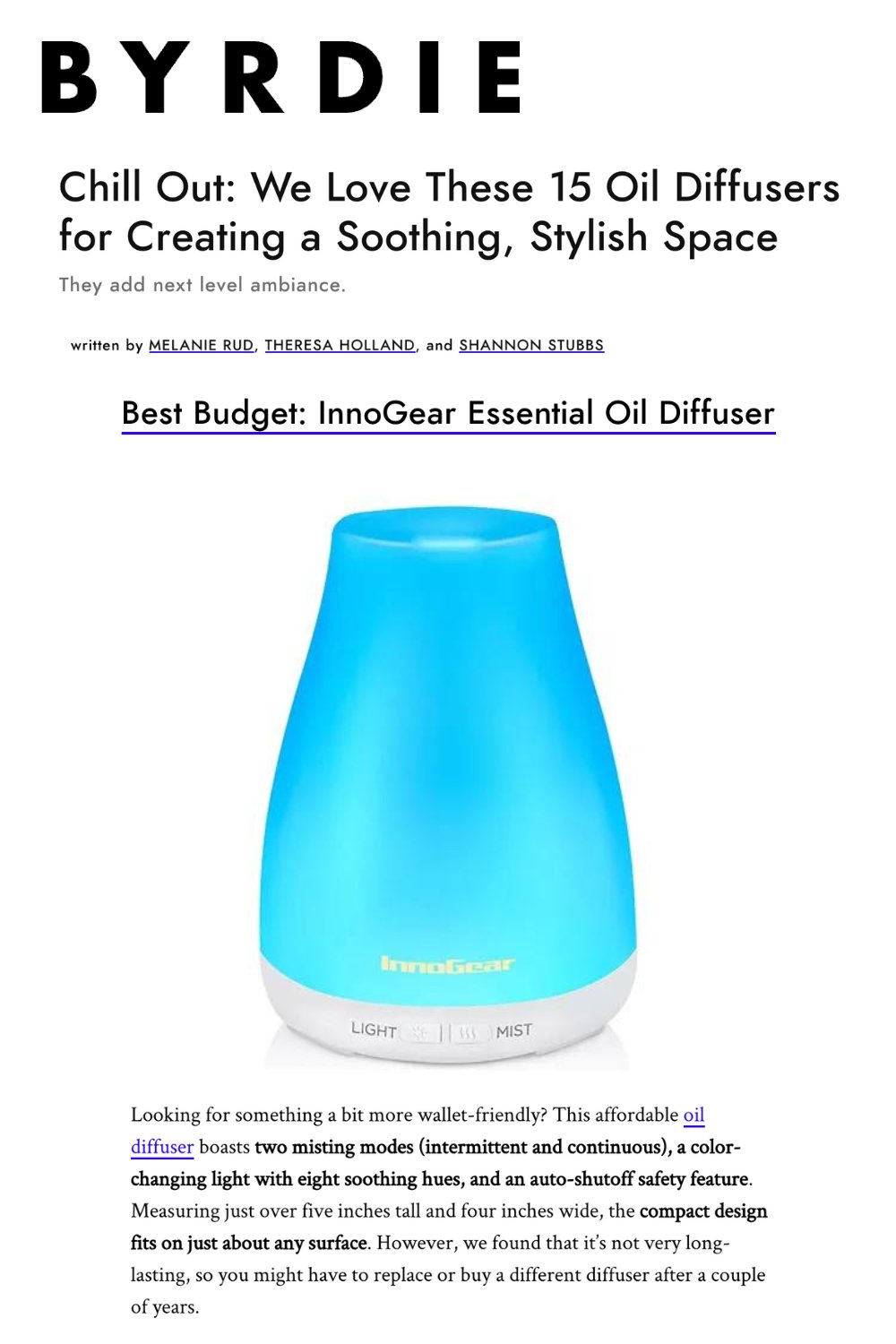 InnoGear Essential Oil Diffuser –