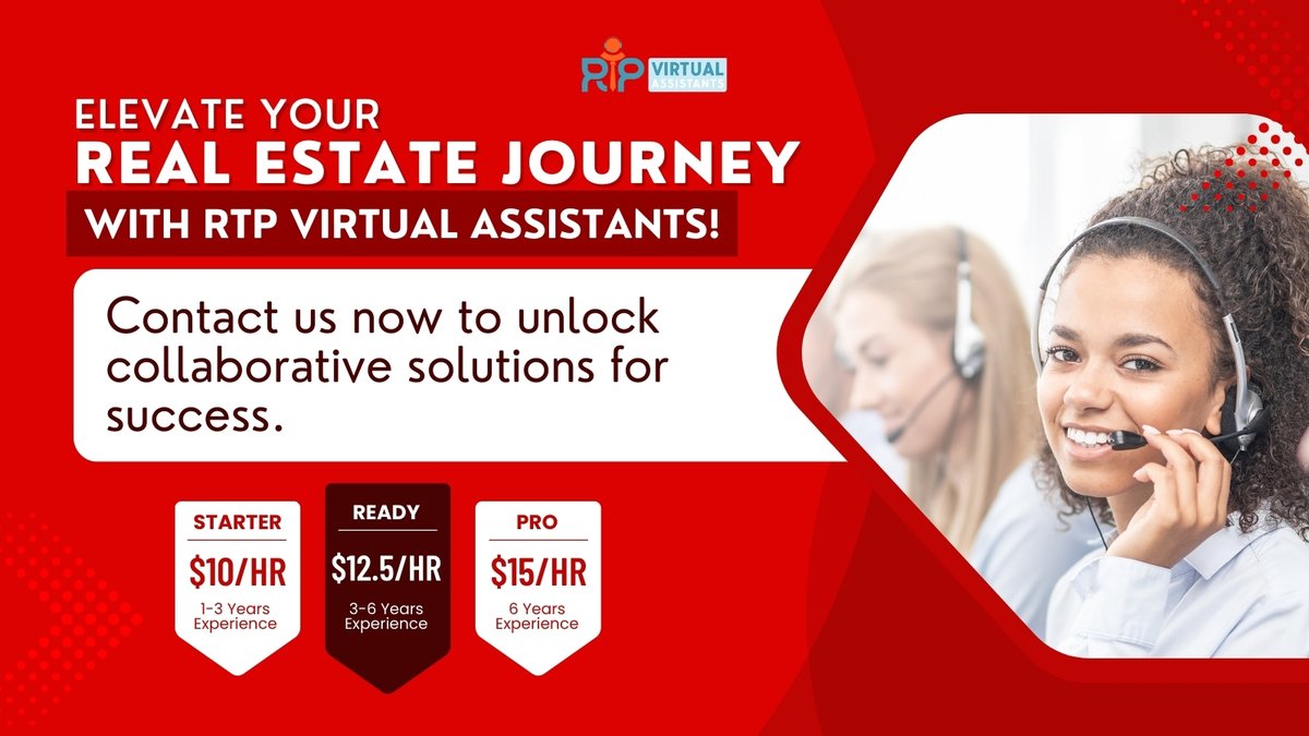Collaborate with our team of expert virtual assistants who have the power to supercharge your success story! 🌟✨ Let's make your dreams a reality, together! 💼👩‍💼

#RTPVirtualAssistants
#RealEstateVirtualAssistants
#VirtualAssistantServices
#RealEstateAssistance