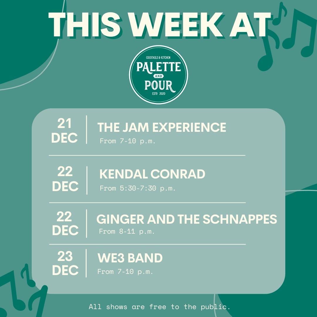 Don't miss the last couple of performances we have hitting the Willams Brew Stage here at Palette & Pour in 2023. This week's lineup does not disappoint!🎶🍻