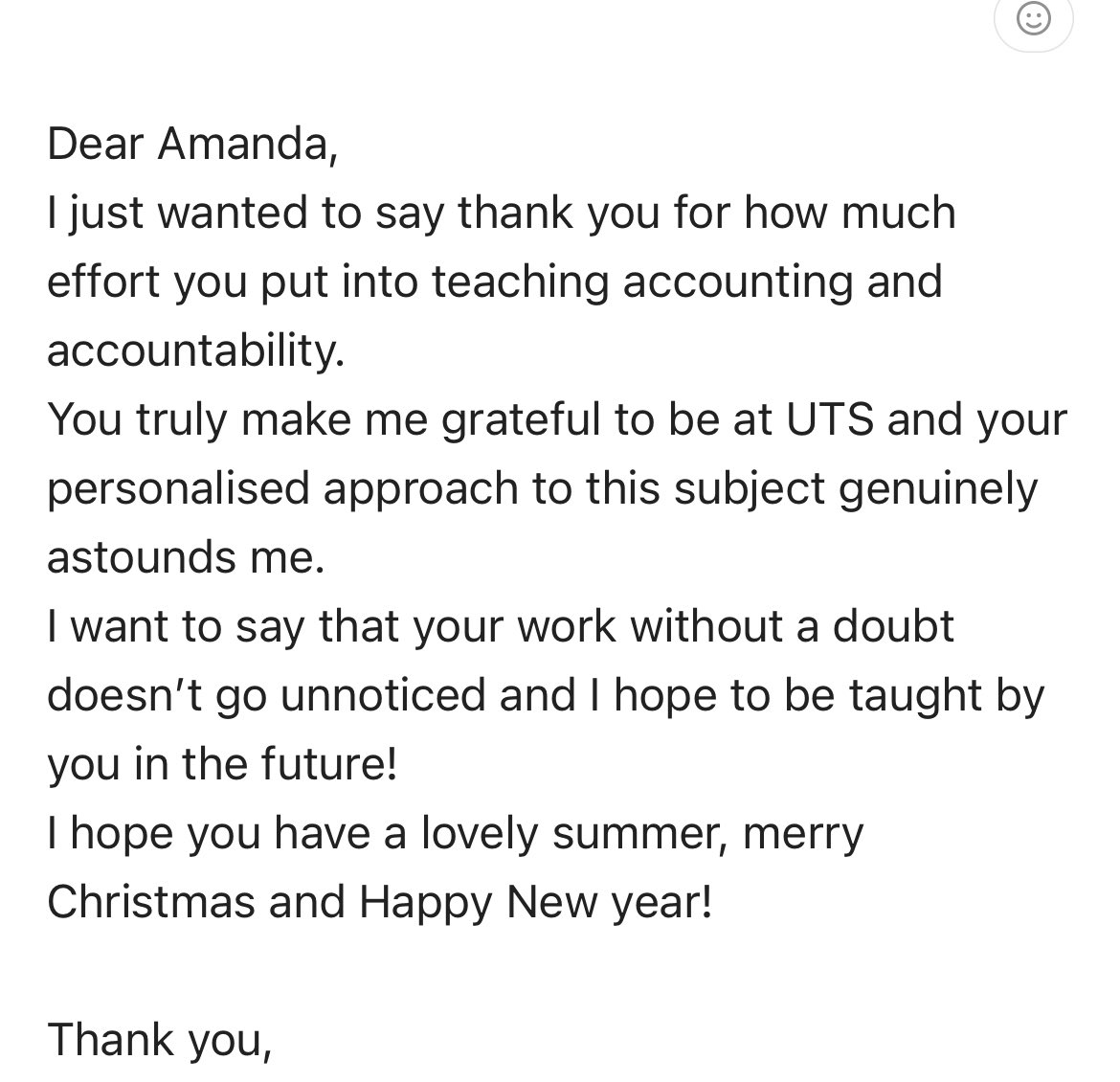 As I grind out the last 2.5 working days of the year - emails like this one remind me why I do this - why our work with students matters so much ❤️ and why I’m proud to be at @UTSEngage @UTS_Business