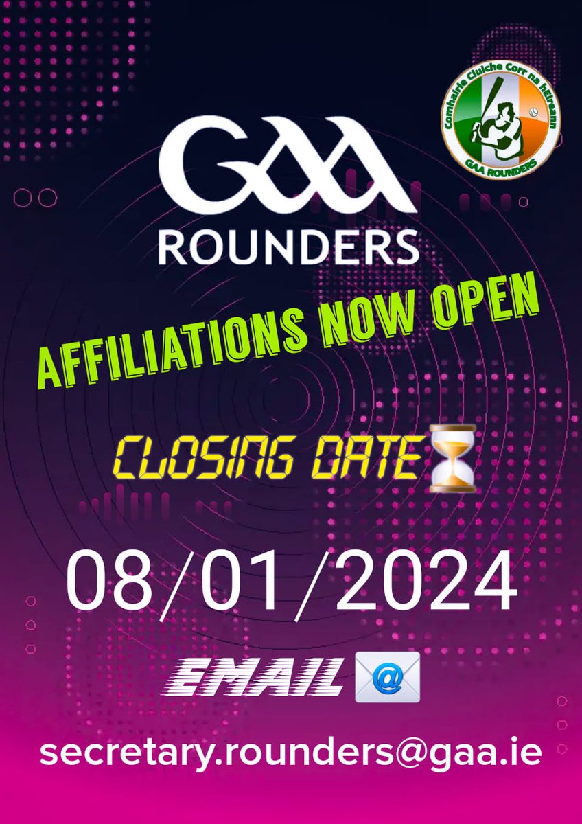 Affiliations are now open for #GAARounders2024. For more assistance on setting up a new club contact secretary.rounders@gaa.ie