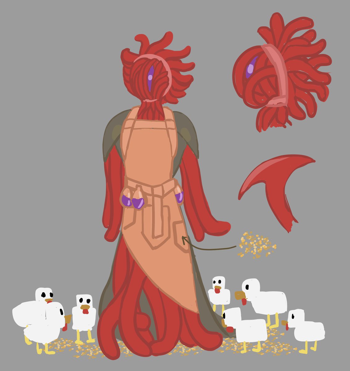 BlaiseBlueborg's tweet image. &quot;Do you know Mynthos, the Juicy Gamer?&quot;

Voilà ma version de p!Mynthos, une créature difforme pacifique qui tente de se donner forme humaine avec des vêtements de fermier et aime beaucoup les poules.
Il peut transformer ses membres en l&apos;outil qu&apos;il veut. 

#mynthos #mynthosFanart