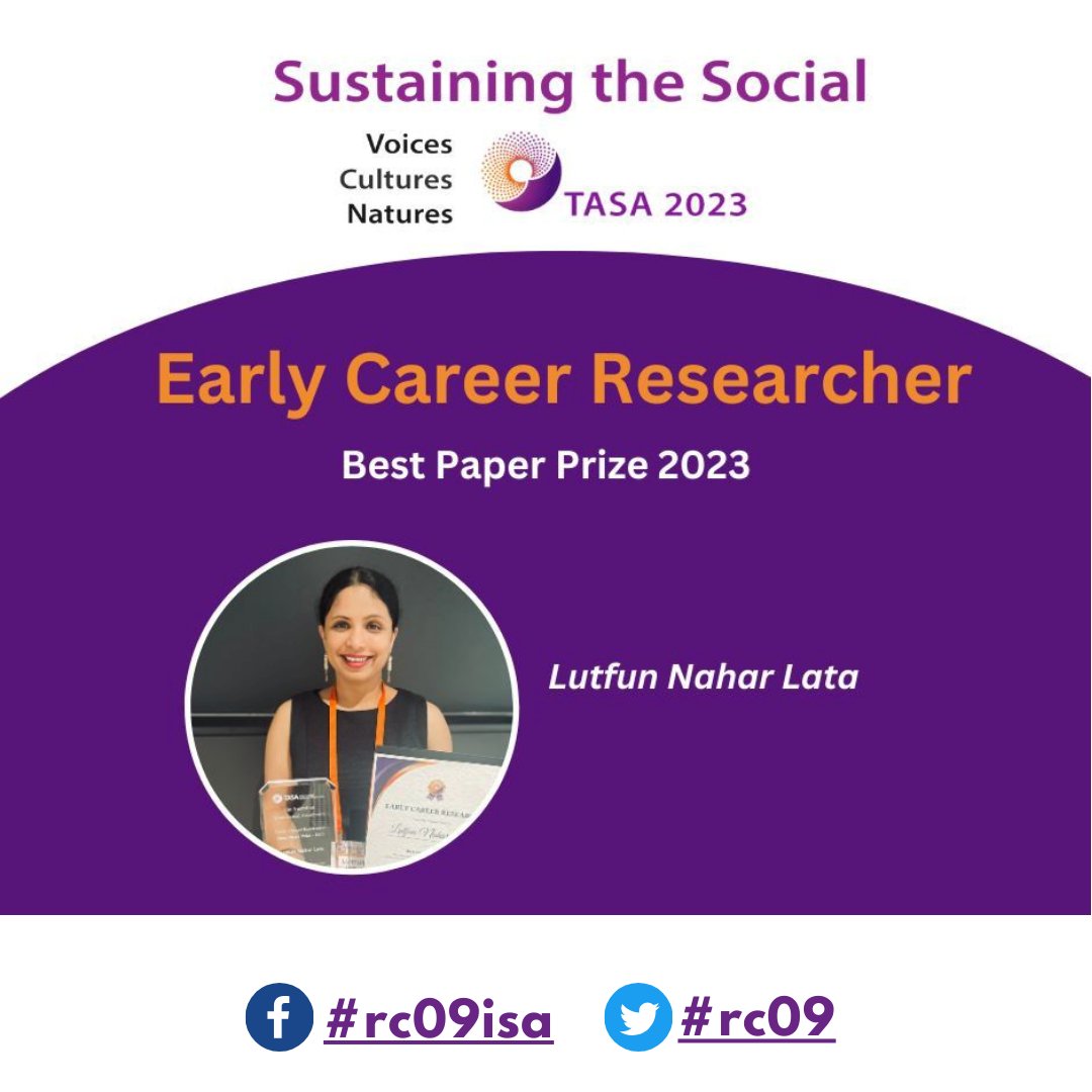 Congratulations to our colleague, Lutfun Lahar Lata, RC09 member, for being awarded the Best Paper Prize 2023 by the Australian Sociological Association (TASA) Keep shining, Lutfun Lahar Lata!👏 #RC09 #Sociology @isa_sociology