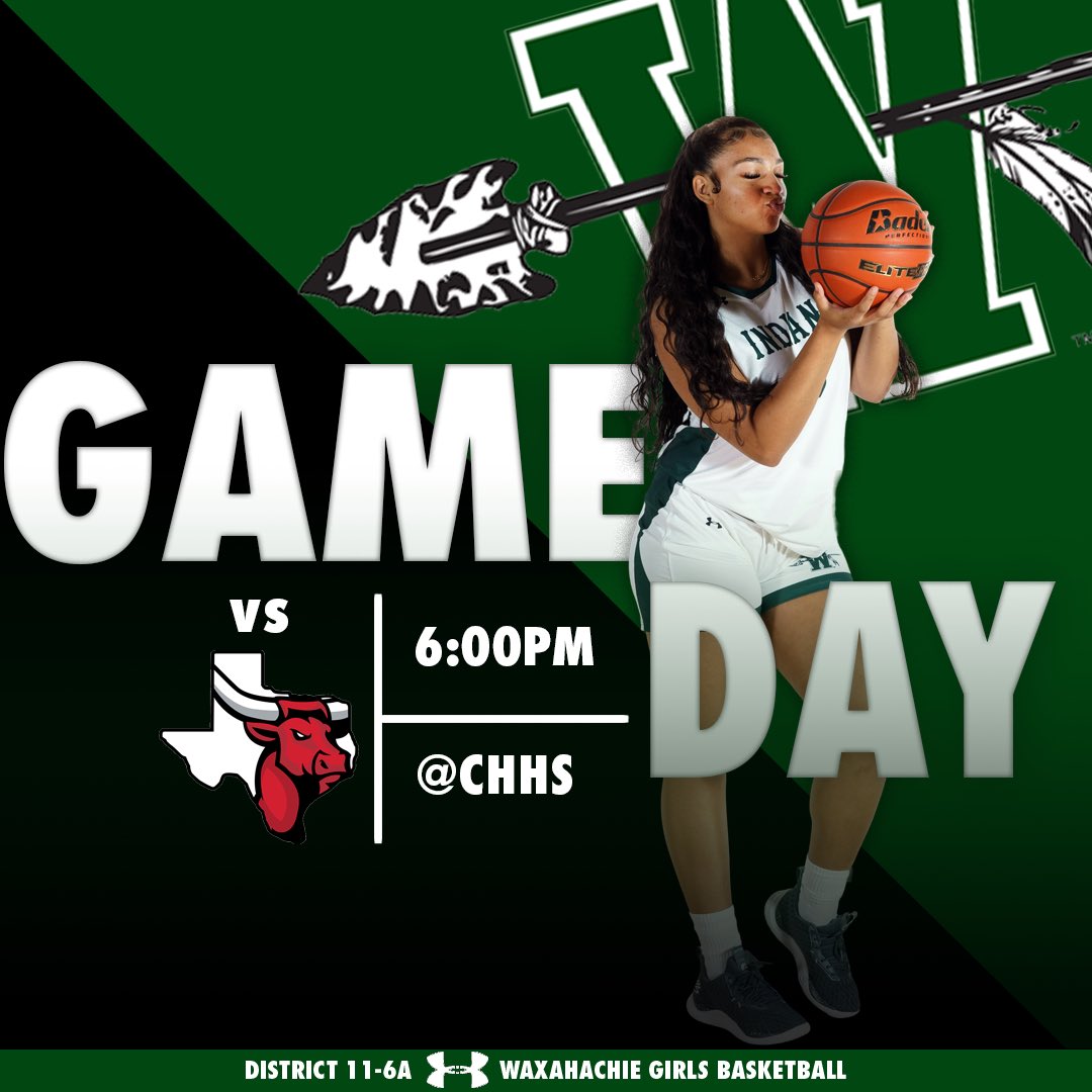 🏀GAMEDAY🏀 Your Lady Indians hit the road tonight for a district matchup with Cedar Hill! Varsity will kick things off at 6:00 and Freshman and JV will follow at 7:30! #hachiehoops #believe 💚🖤