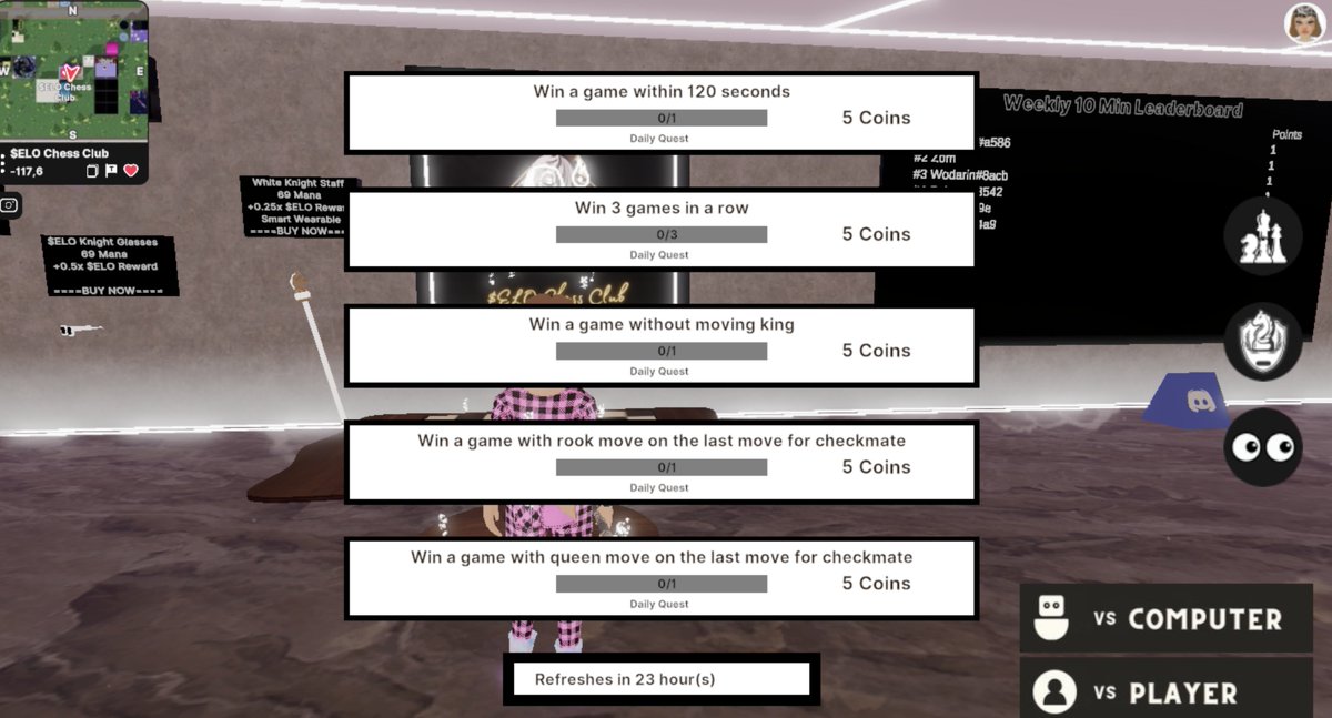 🚨Quests are now LIVE at ELO Chess Club🚨 Come play chess and win $ELO in Decentraland