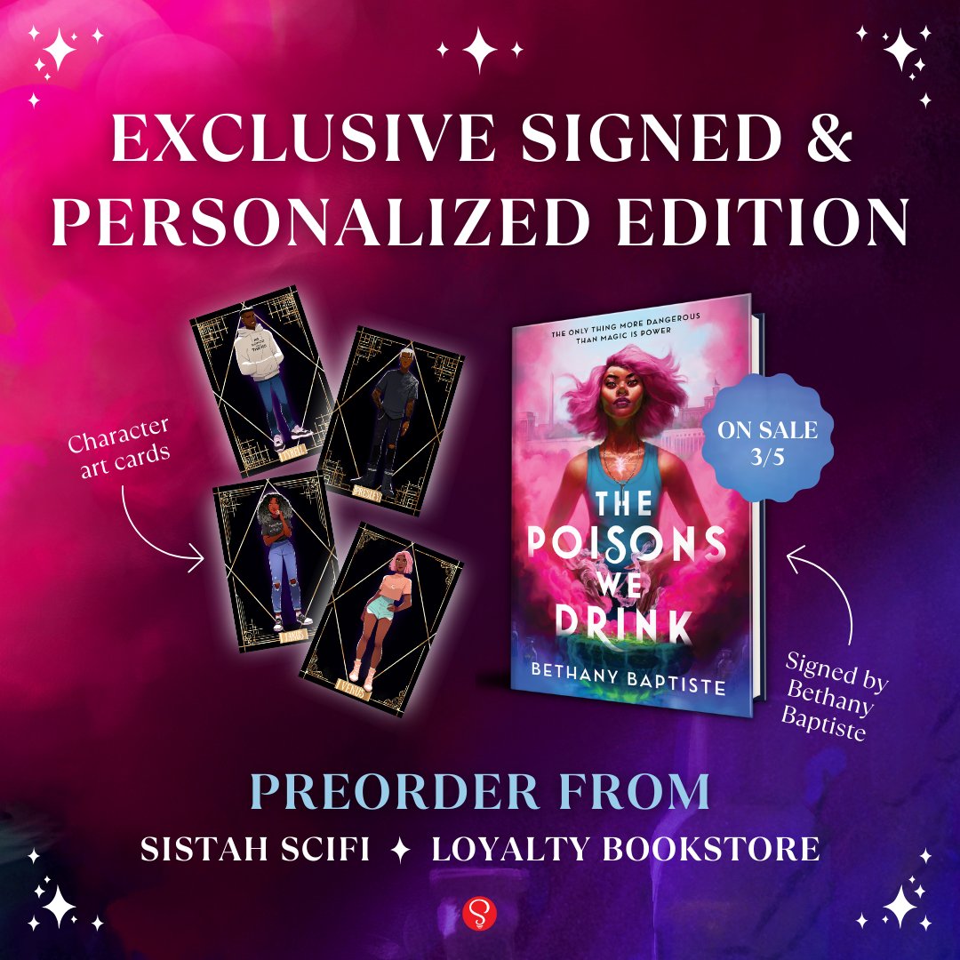 🤸🏿‍♀️THE NEWS IS OUT! 🤸🏿‍♀️ My publisher is partnering up with two Black-owned indie bookstores. We've got an East coast partner (@Loyaltybooks) & a West coast partner (@SistahSciFi). If you'd to preorder a signed copy & character cards (@xylavie), go HERE: linktr.ee/bethanybaptiste
