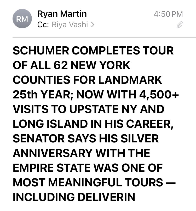 Say what you want about Chuck Schumer, but nobody — nobody! — fits more words in an email subject line than his office does. That’s not even all of them.